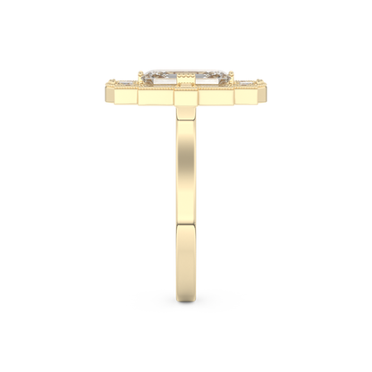 Elongated Emerald Cut 1.34 Carat Moissanite Ring – Halo Setting in Gold