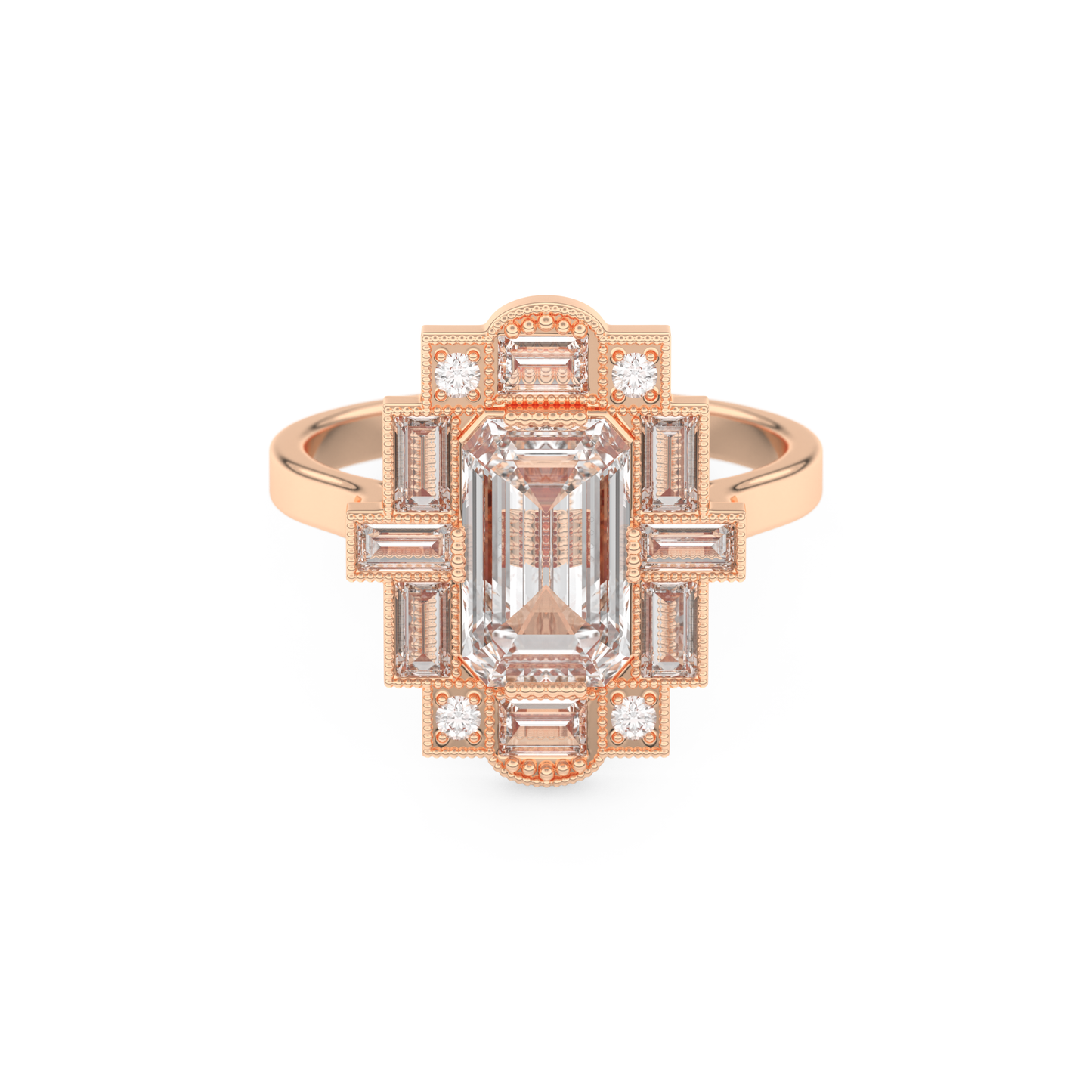 Elongated Emerald Cut 1.34 Carat Moissanite Ring – Halo Setting in Gold