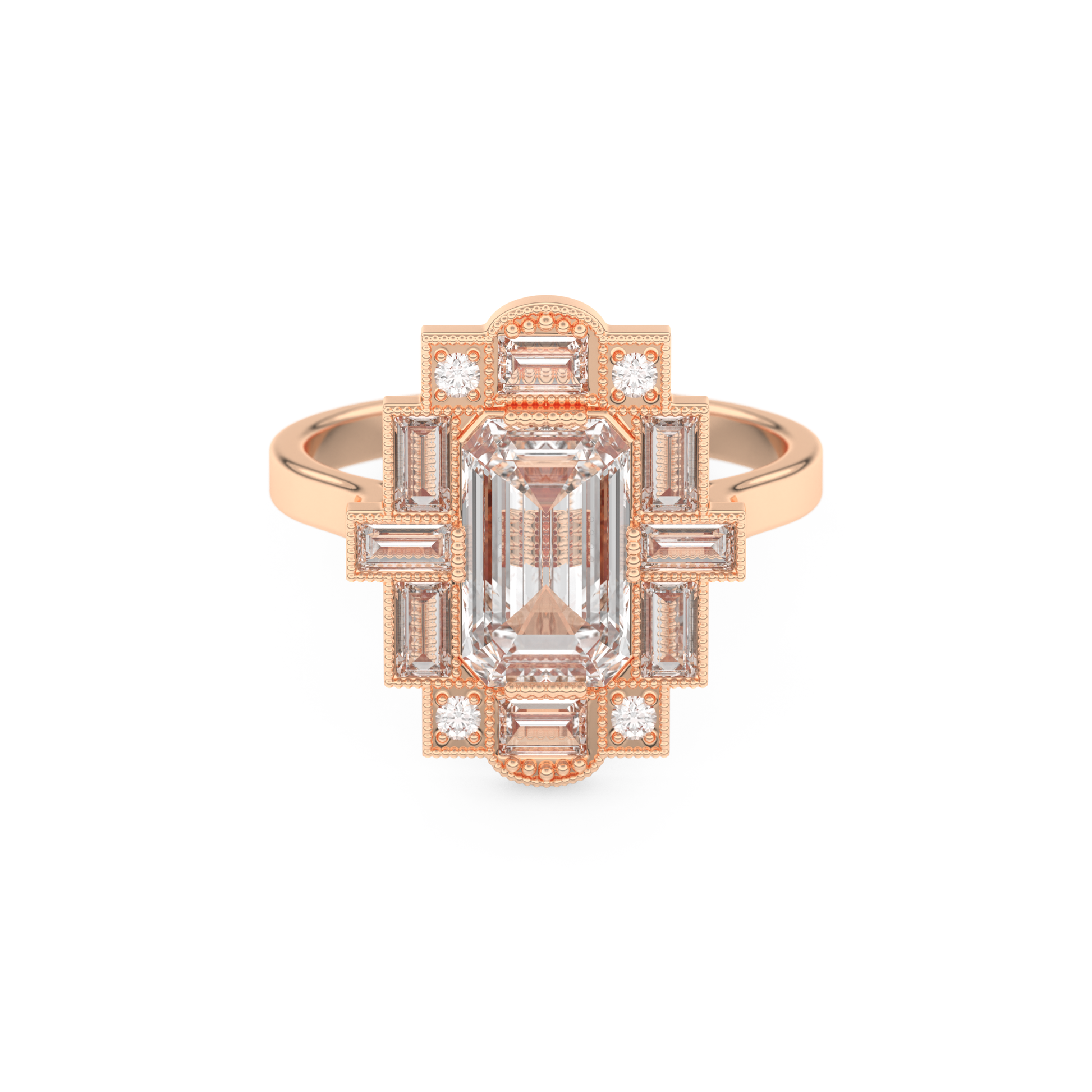Elongated Emerald Cut 1.34 Carat Moissanite Ring – Halo Setting in Gold