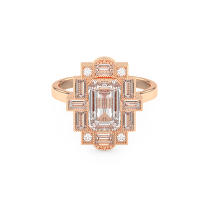 Elongated Emerald Cut 1.34 Carat Moissanite Ring – Halo Setting in Gold