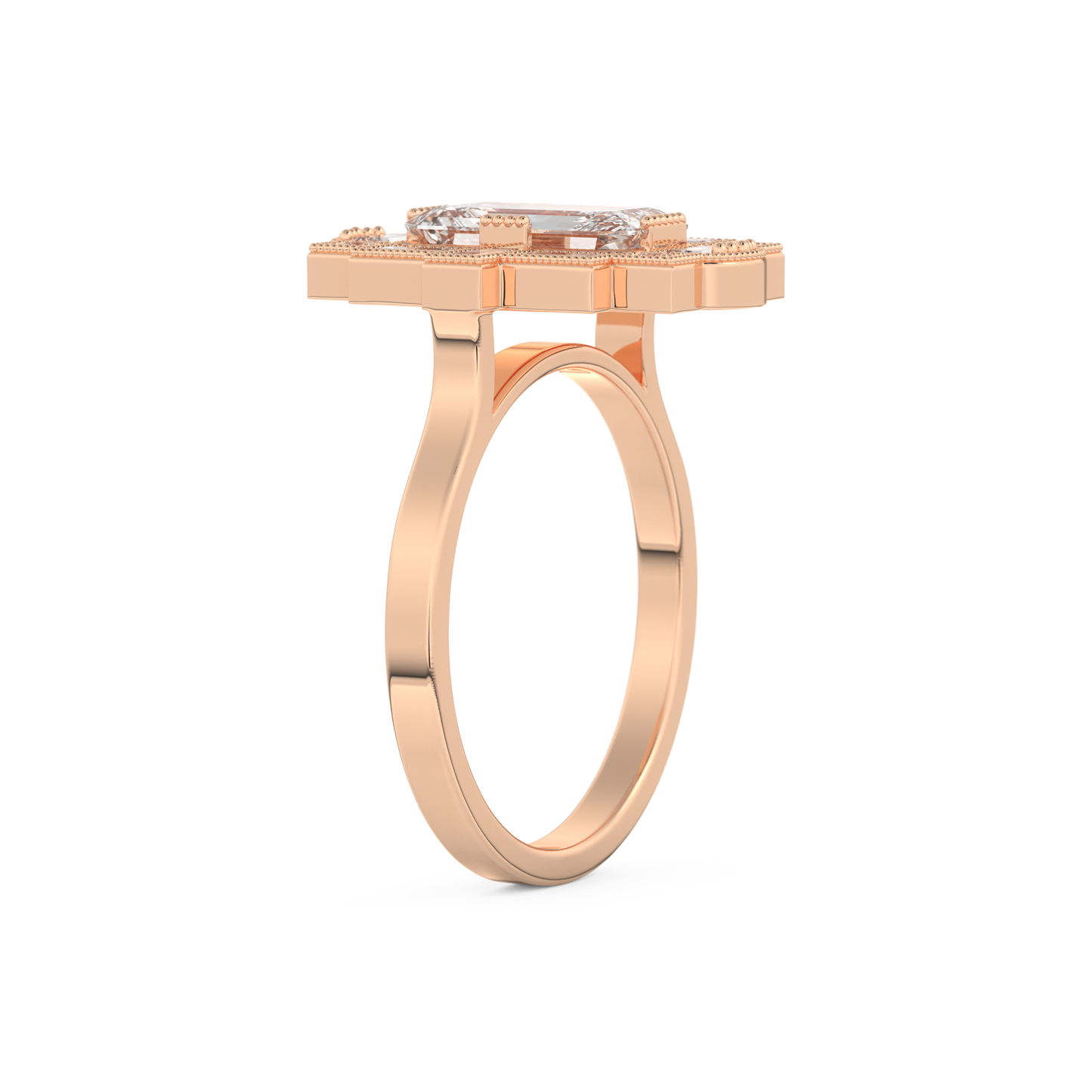 Elongated Emerald Cut 1.34 Carat Moissanite Ring – Halo Setting in Gold