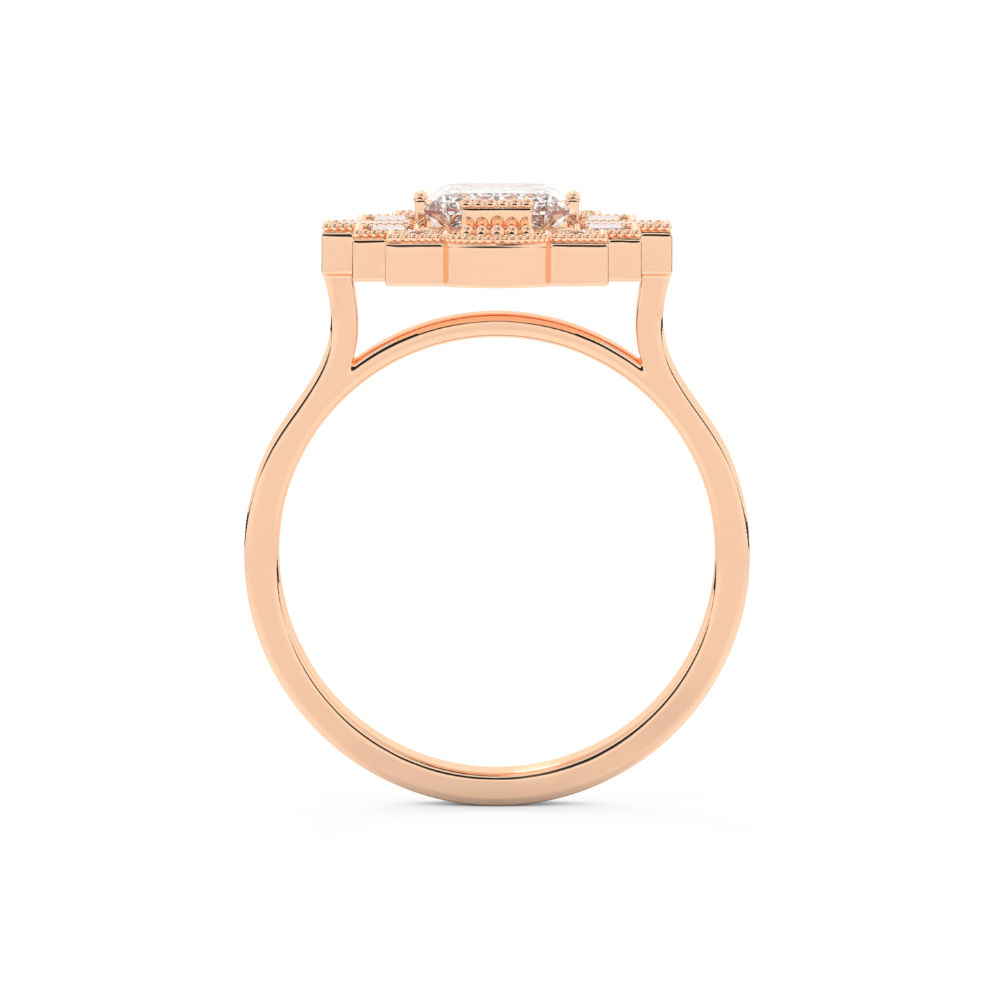Elongated Emerald Cut 1.34 Carat Moissanite Ring – Halo Setting in Gold