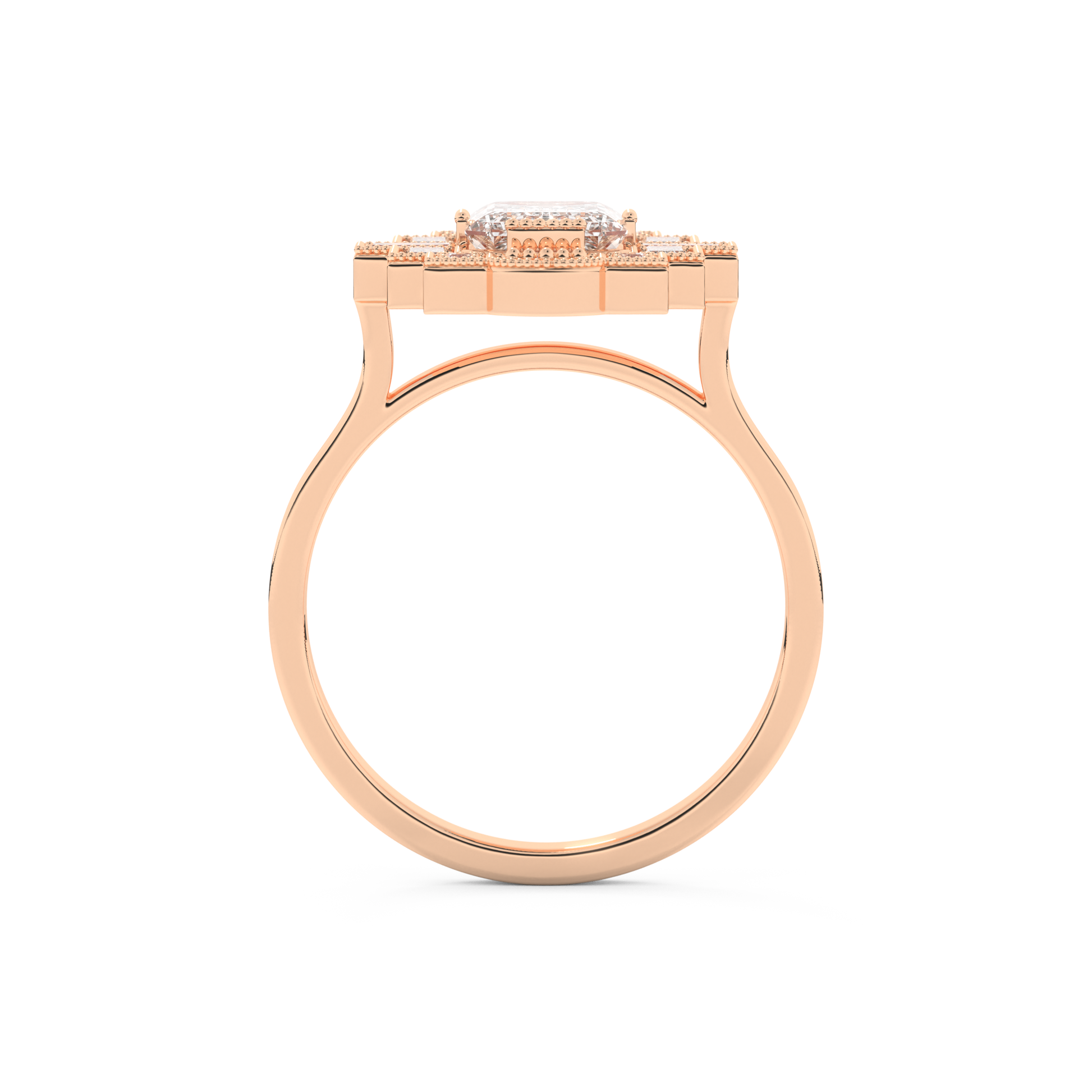 Elongated Emerald Cut 1.34 Carat Moissanite Ring – Halo Setting in Gold