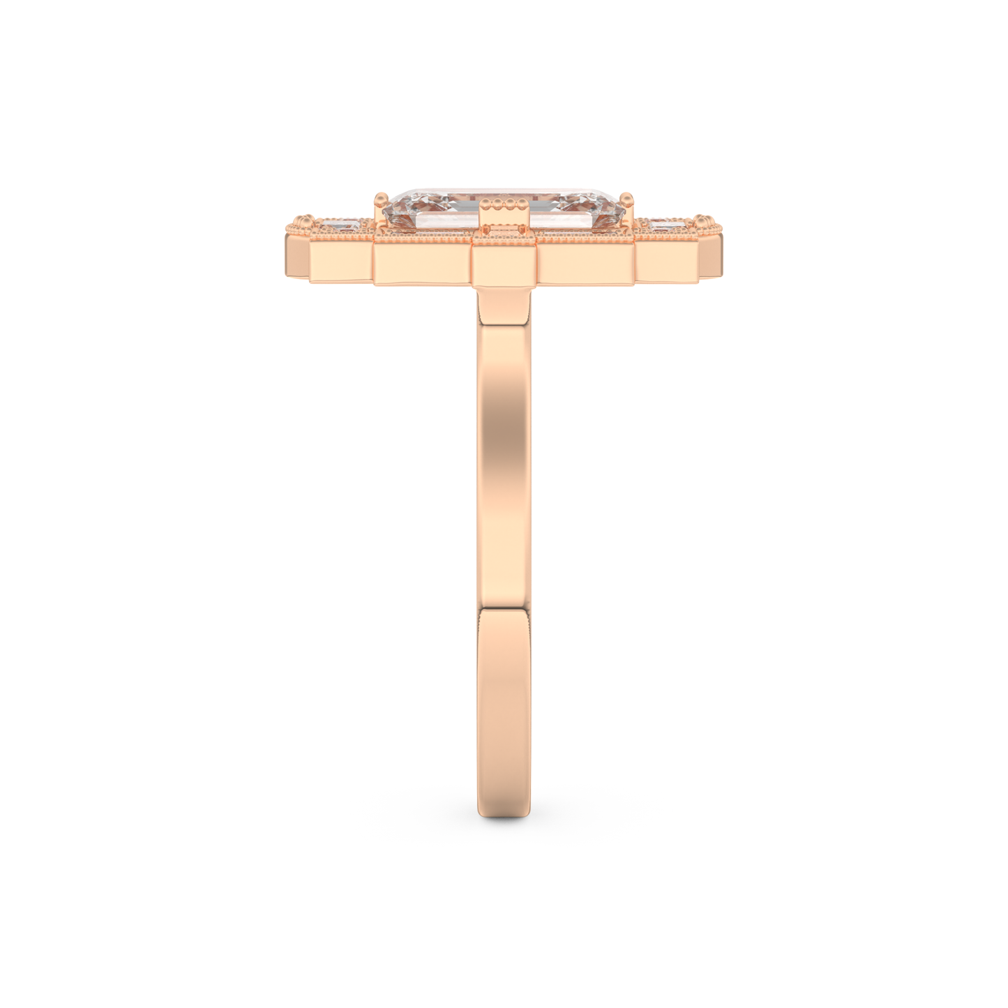Elongated Emerald Cut 1.34 Carat Moissanite Ring – Halo Setting in Gold