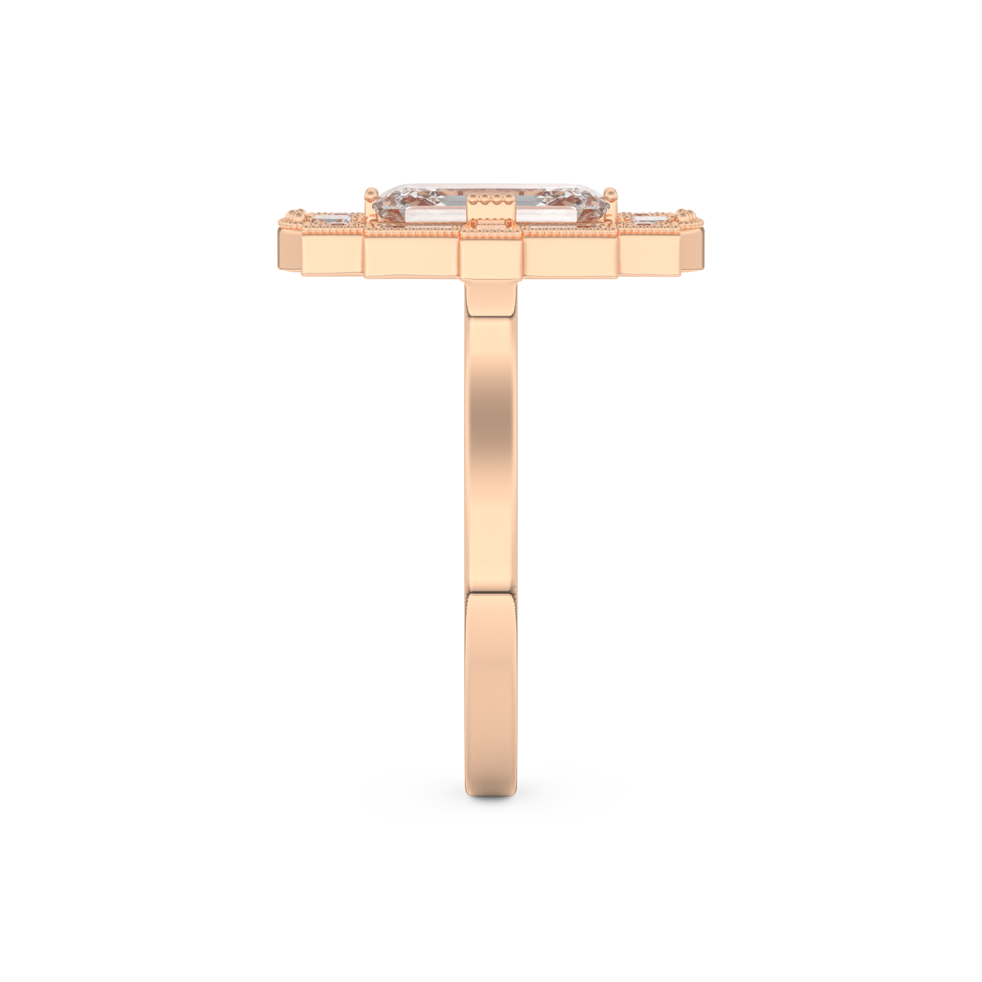 Elongated Emerald Cut 1.34 Carat Moissanite Ring – Halo Setting in Gold