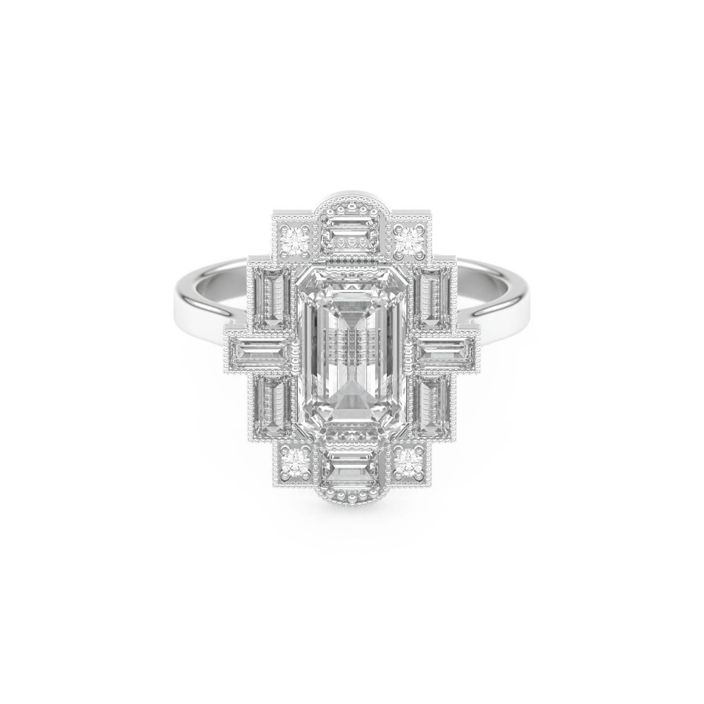 Elongated Emerald Cut 1.34 Carat Moissanite Ring – Halo Setting in Gold