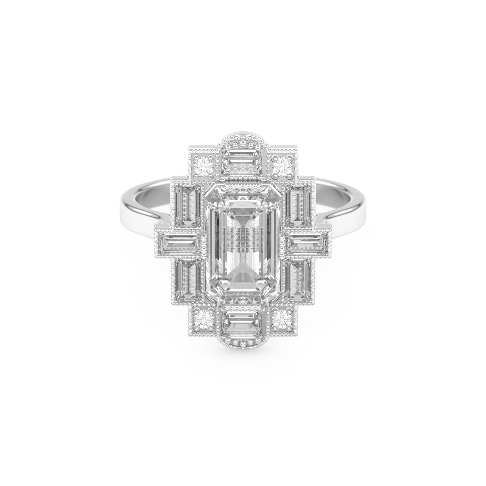 Elongated Emerald Cut 1.34 Carat Moissanite Ring – Halo Setting in Gold