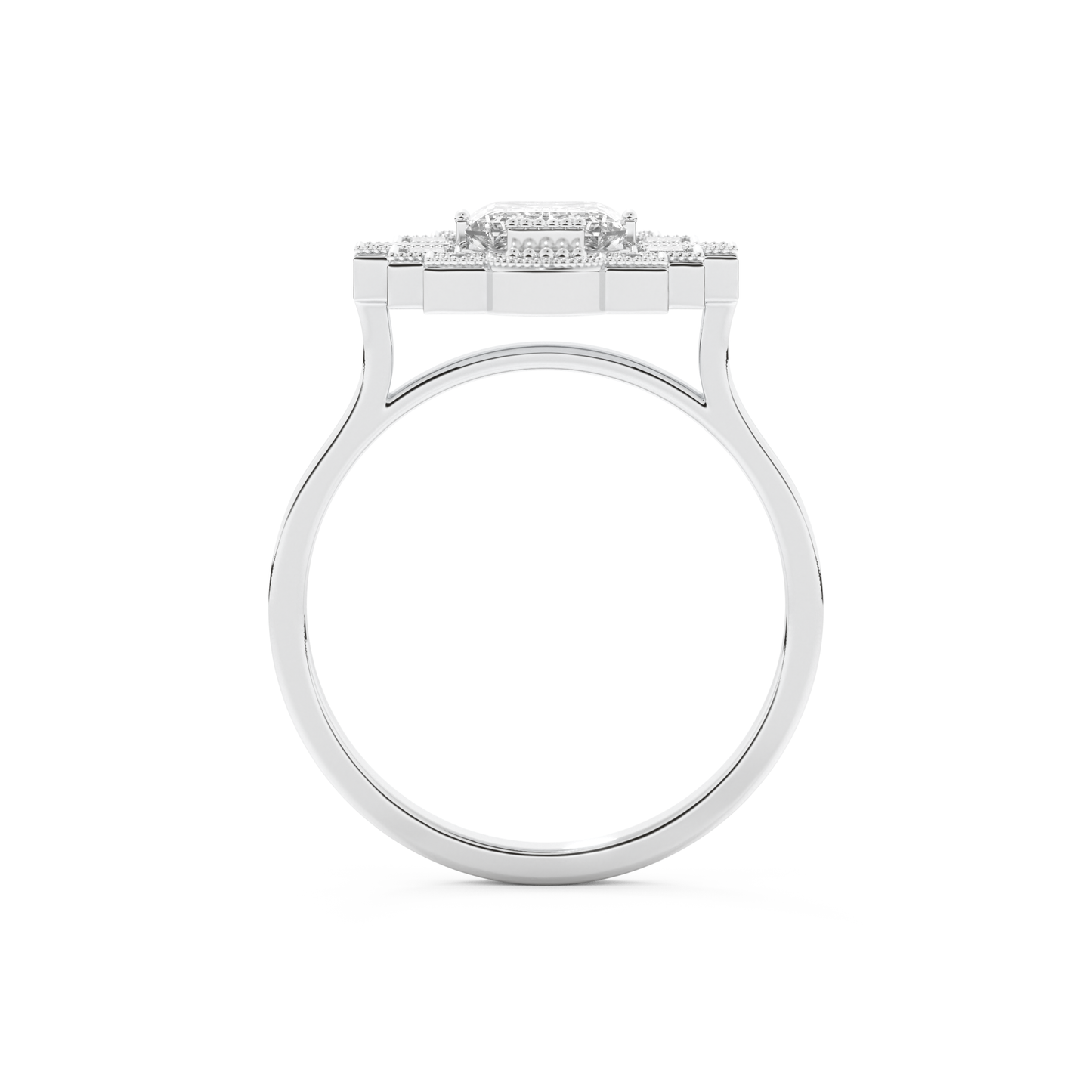 Elongated Emerald Cut 1.34 Carat Moissanite Ring – Halo Setting in Gold