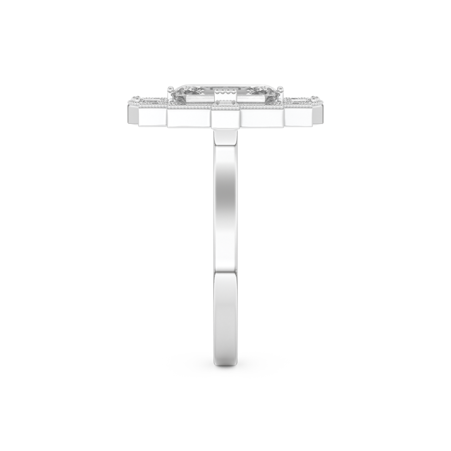 Elongated Emerald Cut 1.34 Carat Moissanite Ring – Halo Setting in Gold