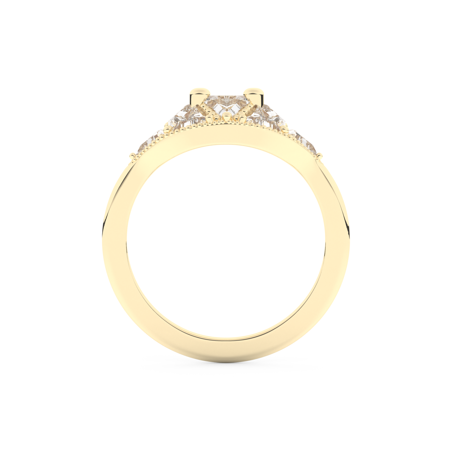 Wedding Band with 1.51 CT Triangle & Baguette Straight Cut Moissanite – Yellow, White, or Rose Gold