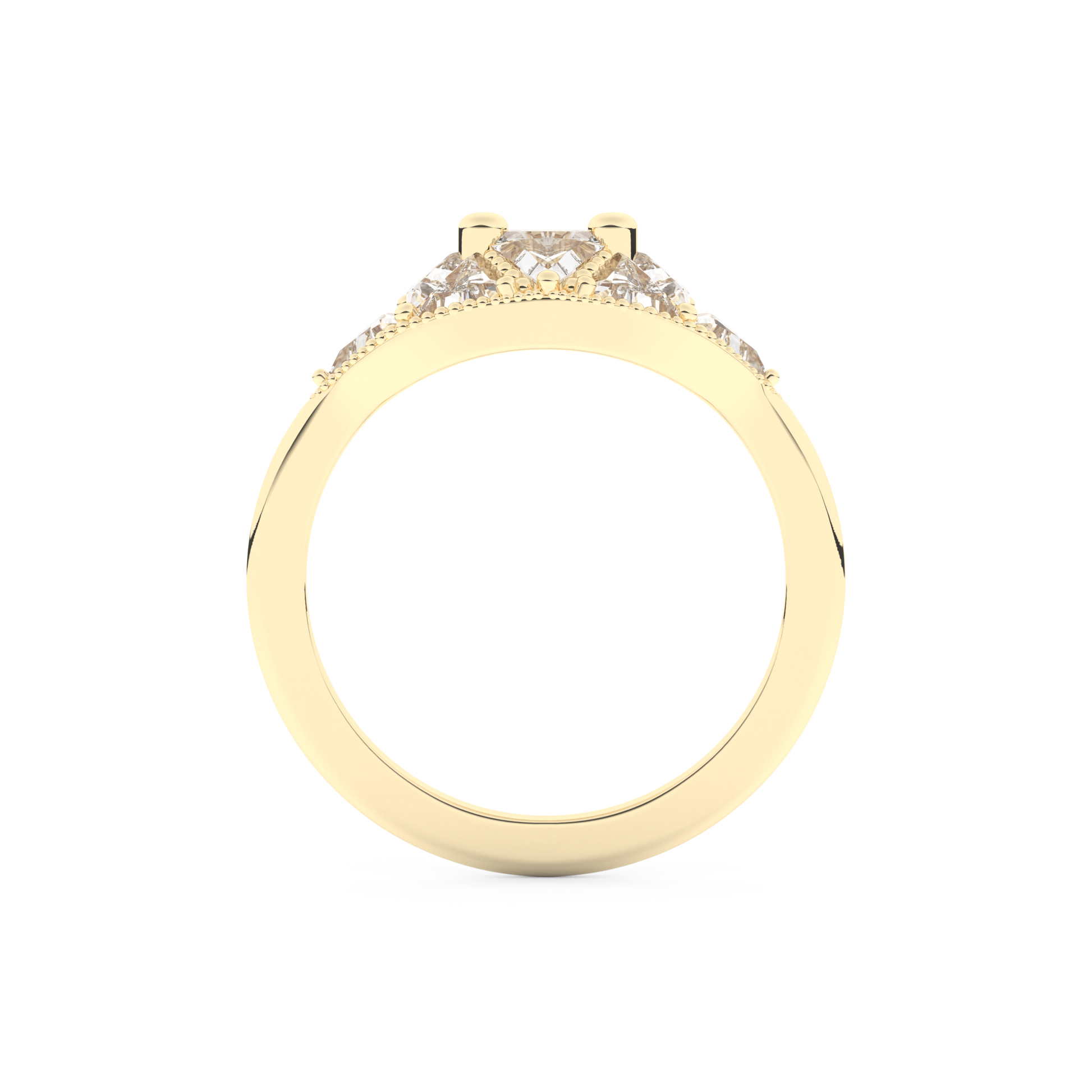 Wedding Band with 1.51 CT Triangle & Baguette Straight Cut Moissanite – Yellow, White, or Rose Gold