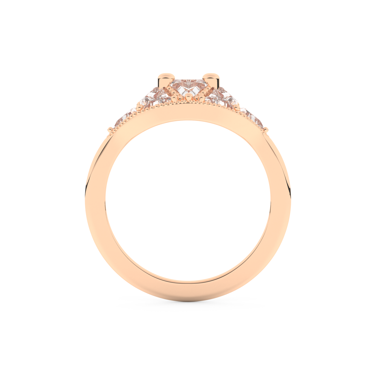 Wedding Band with 1.51 CT Triangle & Baguette Straight Cut Moissanite – Yellow, White, or Rose Gold