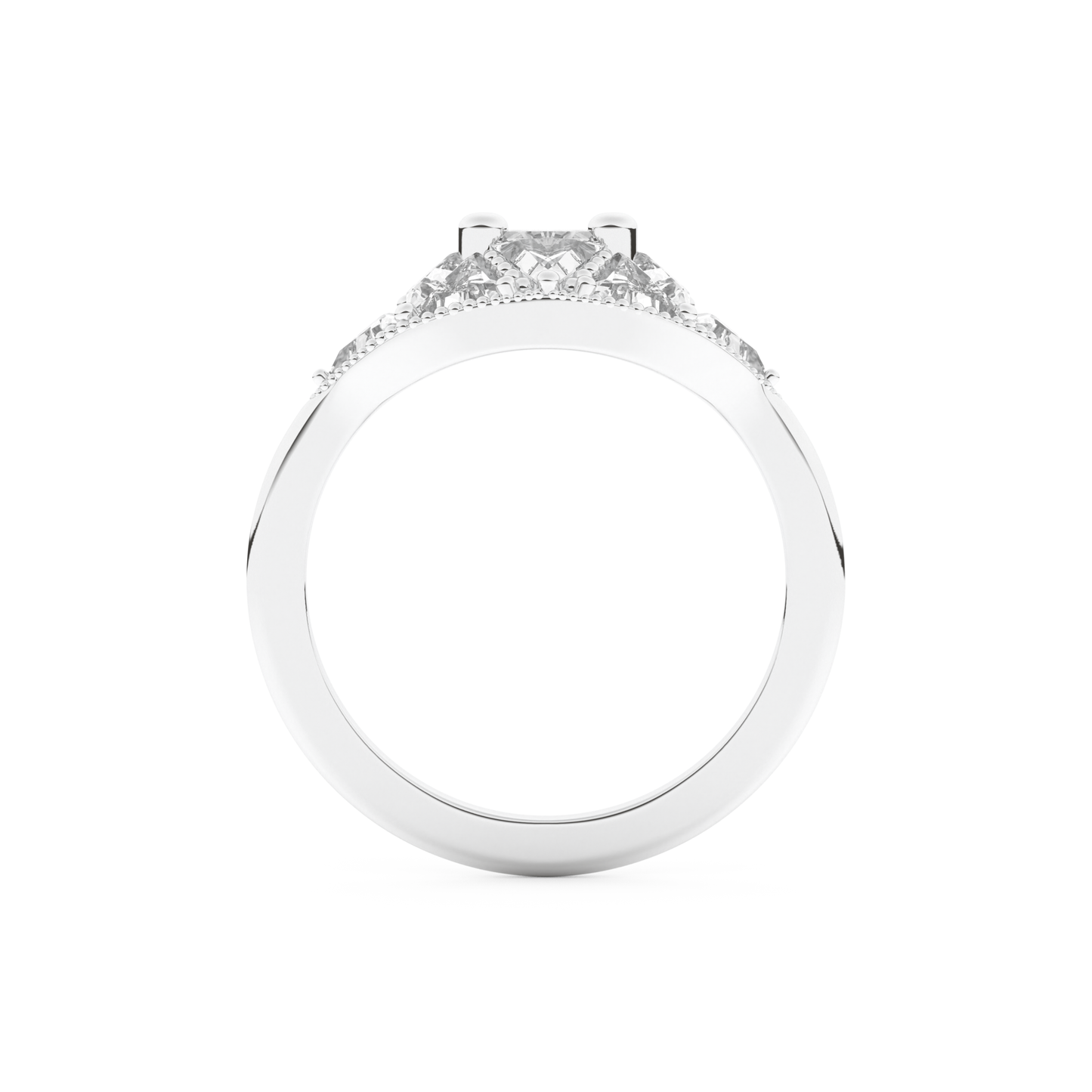 Wedding Band with 1.51 CT Triangle & Baguette Straight Cut Moissanite – Yellow, White, or Rose Gold