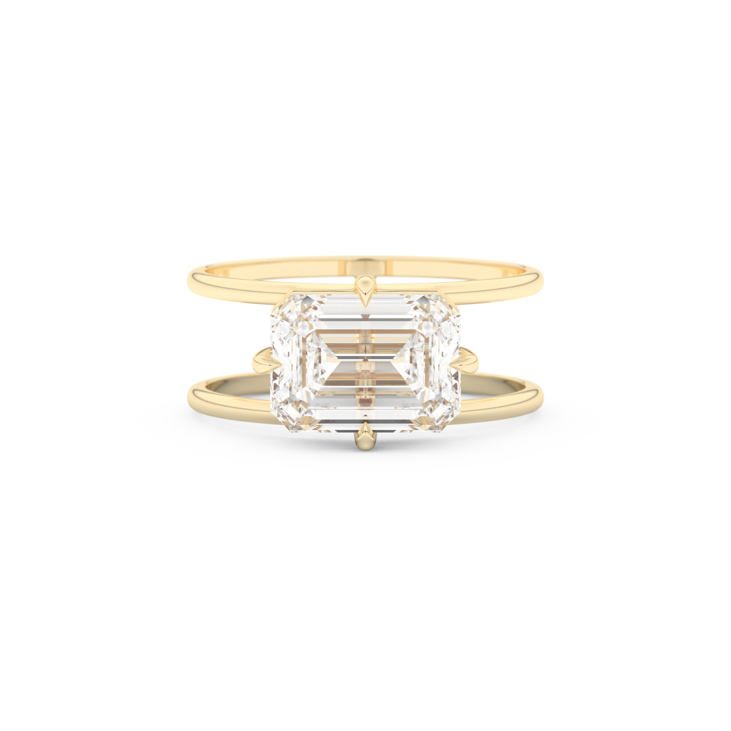 Elongated Emerald Cut 2.51 Carat Moissanite Ring – Solitaire & Double Shank Setting in Gold