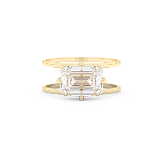 Elongated Emerald Cut 2.51 Carat Moissanite Ring – Solitaire & Double Shank Setting in Gold
