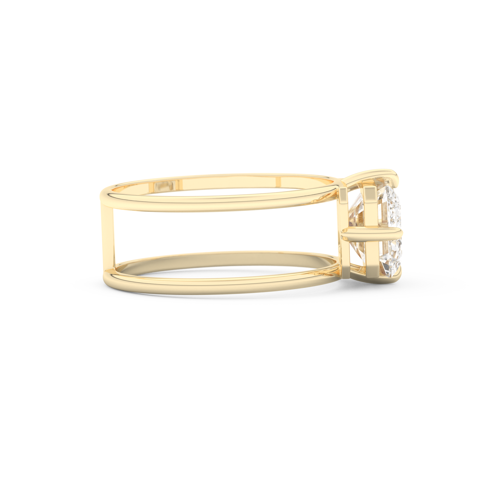 Elongated Emerald Cut 2.51 Carat Moissanite Ring – Solitaire & Double Shank Setting in Gold
