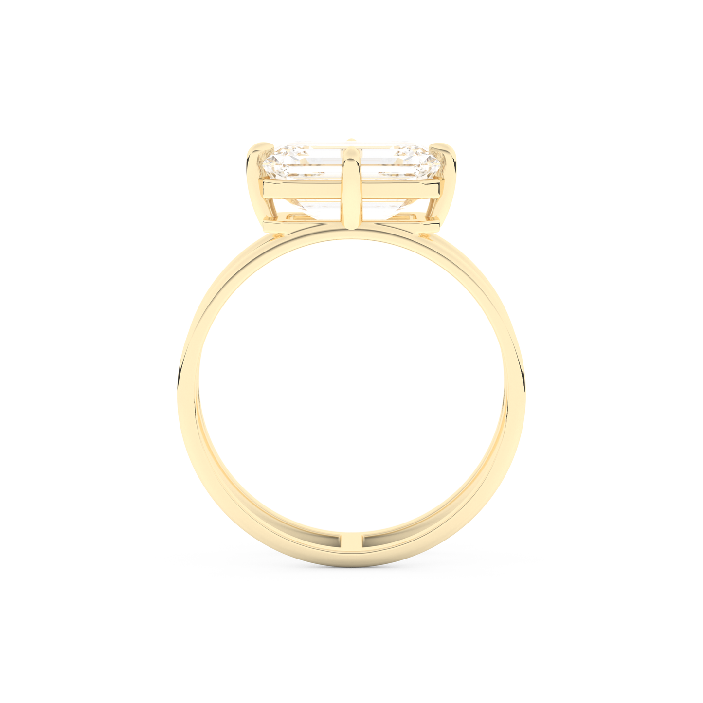Elongated Emerald Cut 2.51 Carat Moissanite Ring – Solitaire & Double Shank Setting in Gold