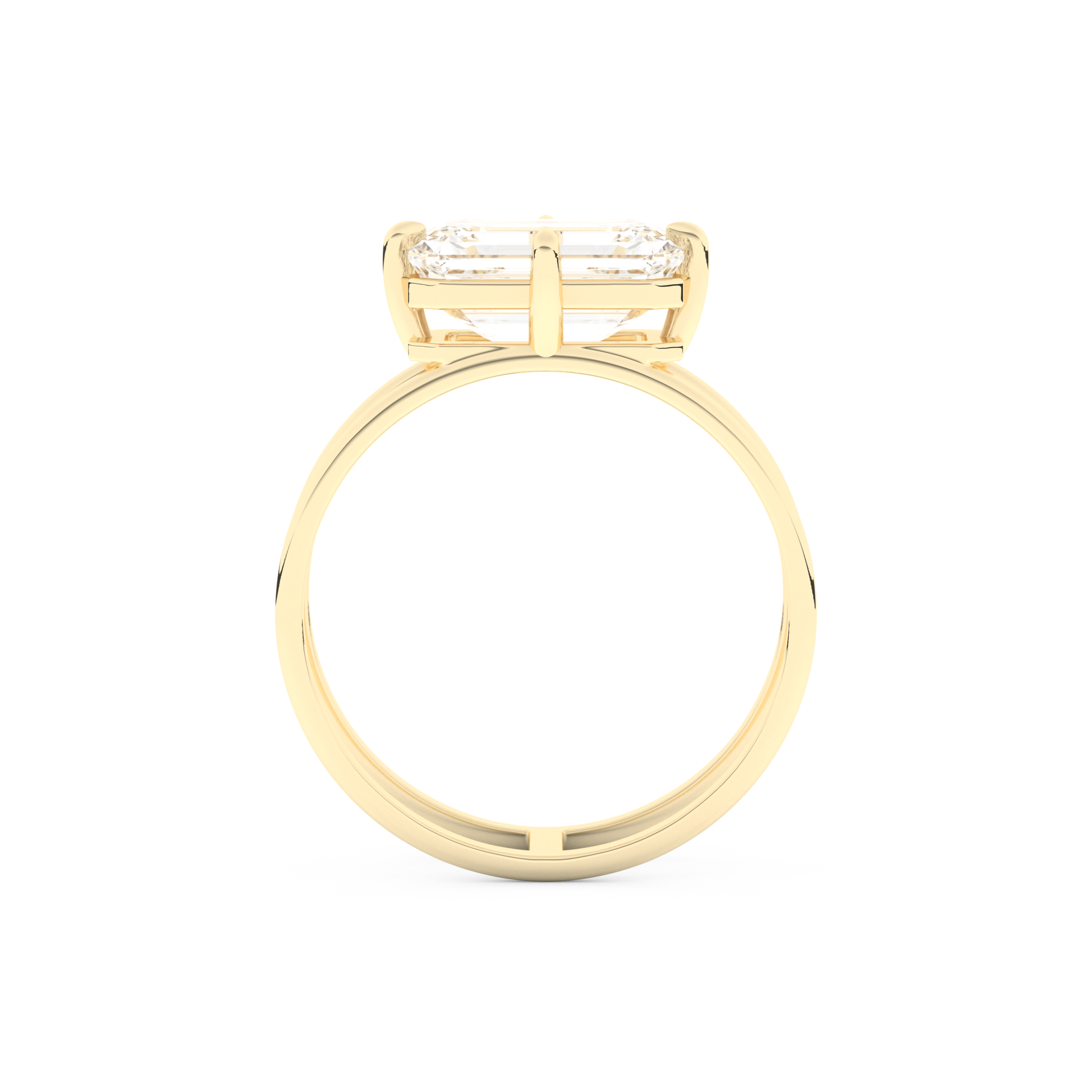 Elongated Emerald Cut 2.51 Carat Moissanite Ring – Solitaire & Double Shank Setting in Gold