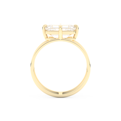 Elongated Emerald Cut 2.51 Carat Moissanite Ring – Solitaire & Double Shank Setting in Gold