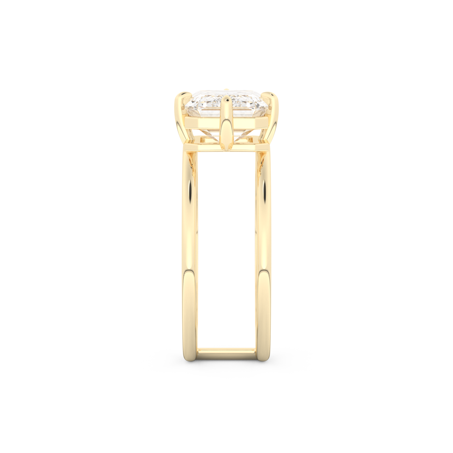 Elongated Emerald Cut 2.51 Carat Moissanite Ring – Solitaire & Double Shank Setting in Gold