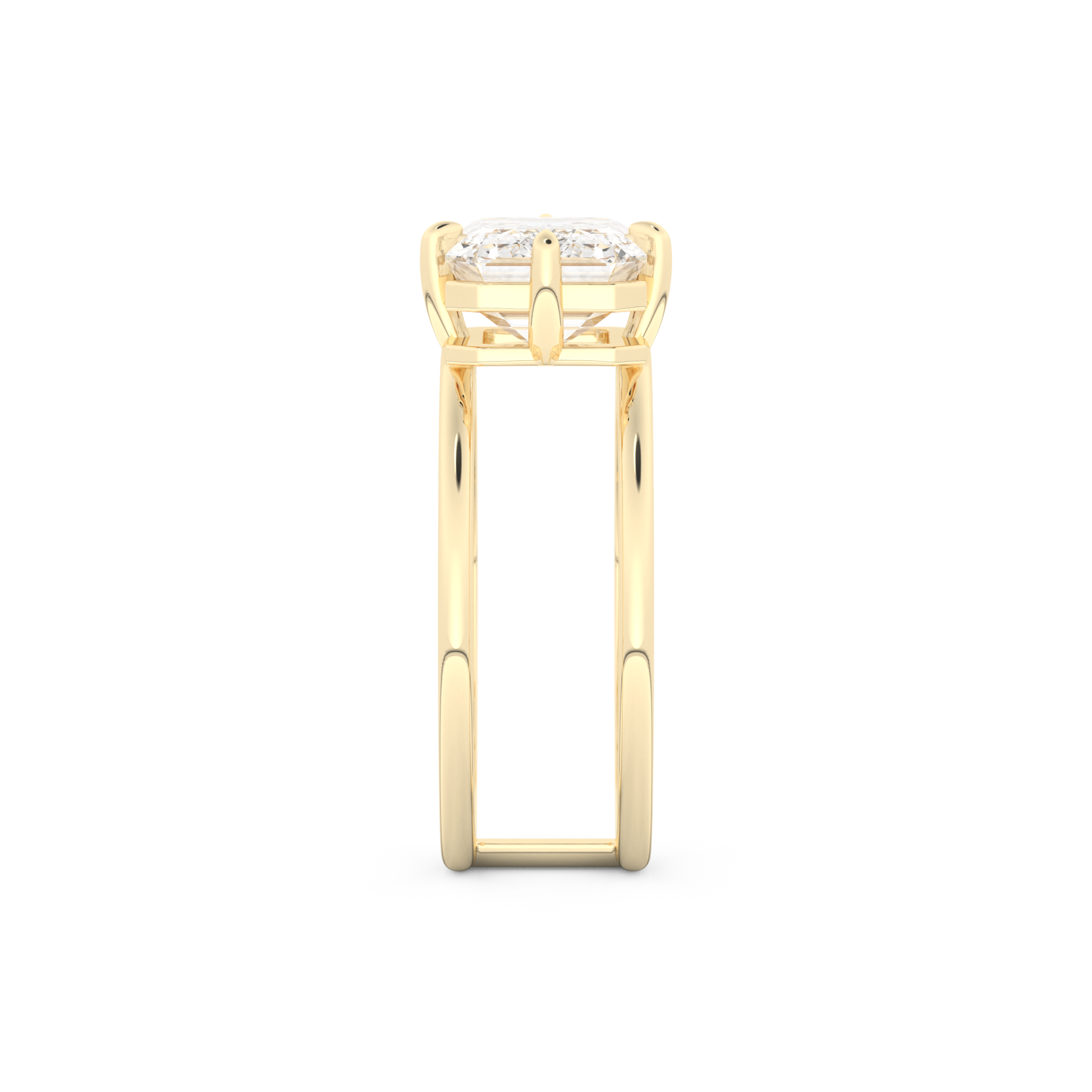 Elongated Emerald Cut 2.51 Carat Moissanite Ring – Solitaire & Double Shank Setting in Gold