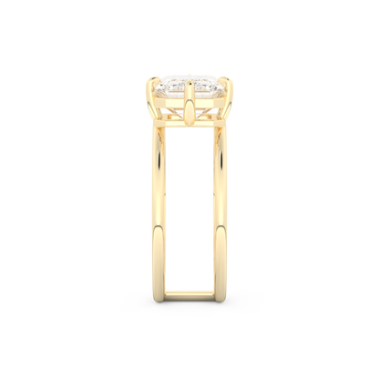 Elongated Emerald Cut 2.51 Carat Moissanite Ring – Solitaire & Double Shank Setting in Gold