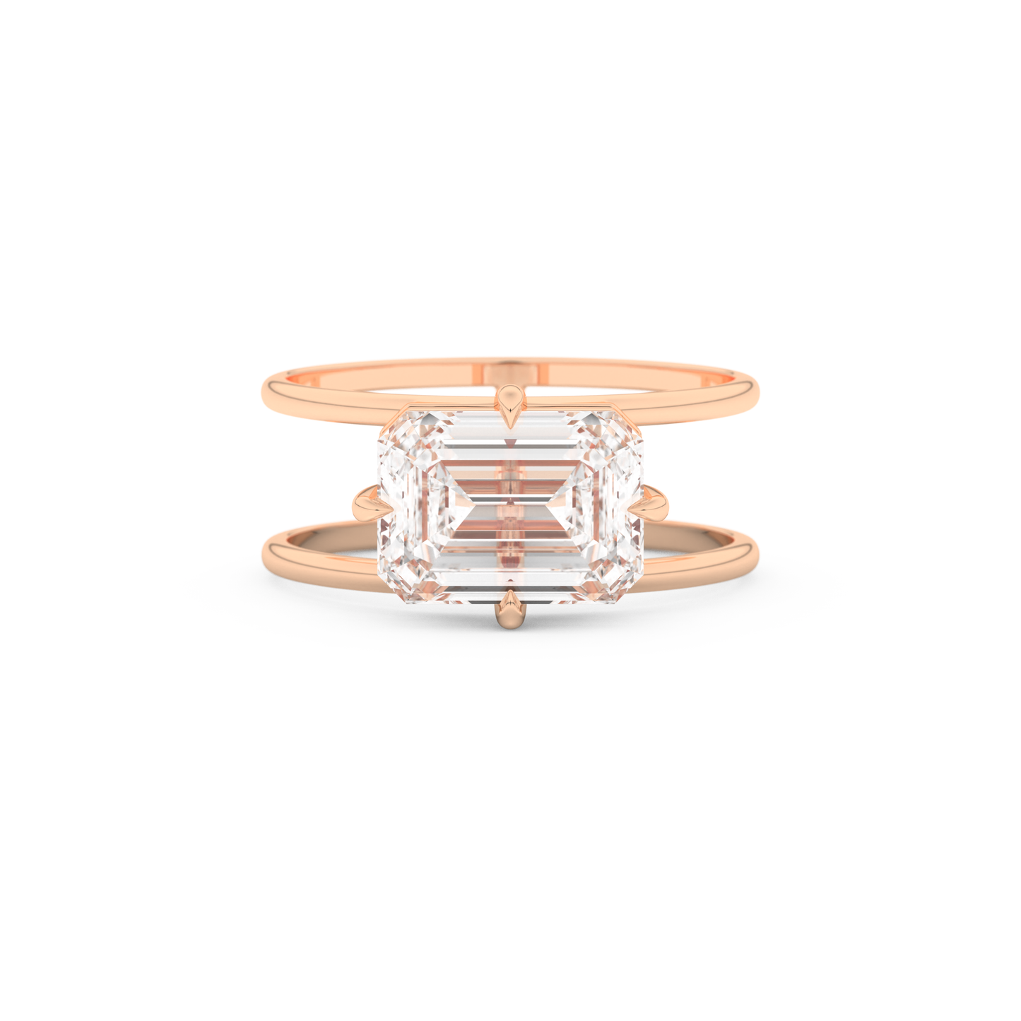 Elongated Emerald Cut 2.51 Carat Moissanite Ring – Solitaire & Double Shank Setting in Gold