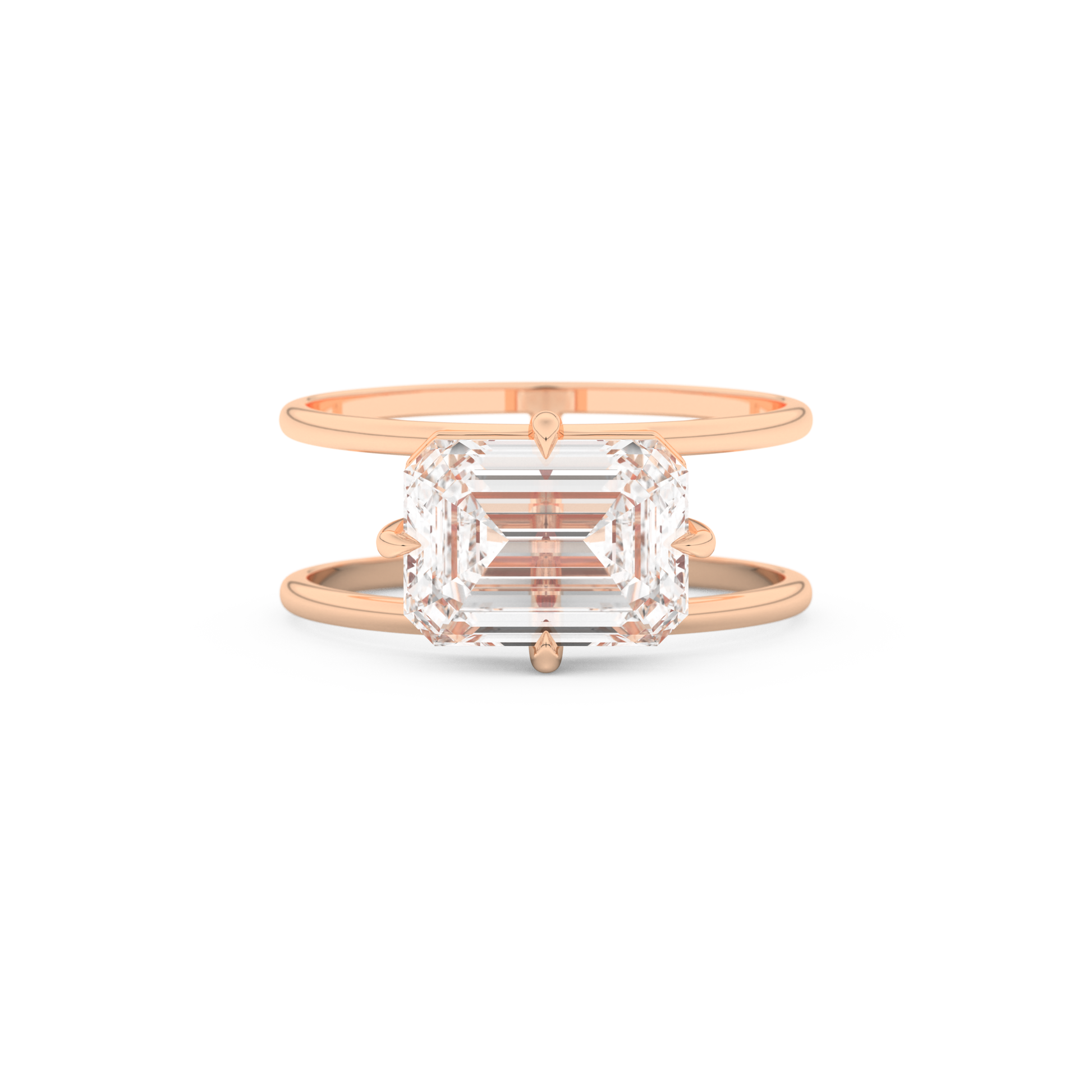 Elongated Emerald Cut 2.51 Carat Moissanite Ring – Solitaire & Double Shank Setting in Gold
