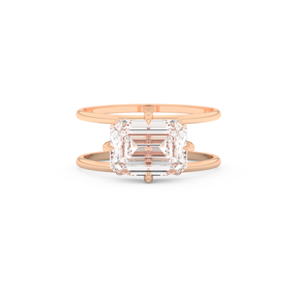 Elongated Emerald Cut 2.51 Carat Moissanite Ring – Solitaire & Double Shank Setting in Gold