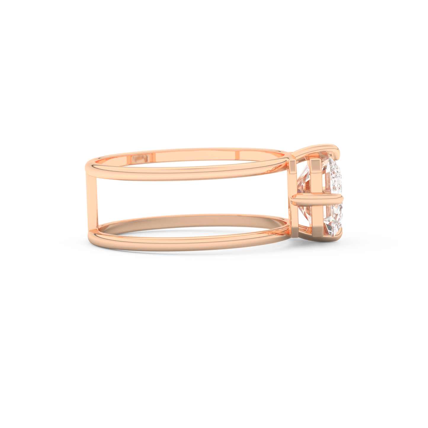 Elongated Emerald Cut 2.51 Carat Moissanite Ring – Solitaire & Double Shank Setting in Gold