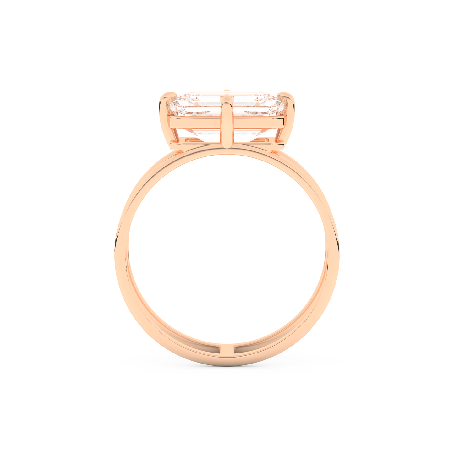 Elongated Emerald Cut 2.51 Carat Moissanite Ring – Solitaire & Double Shank Setting in Gold