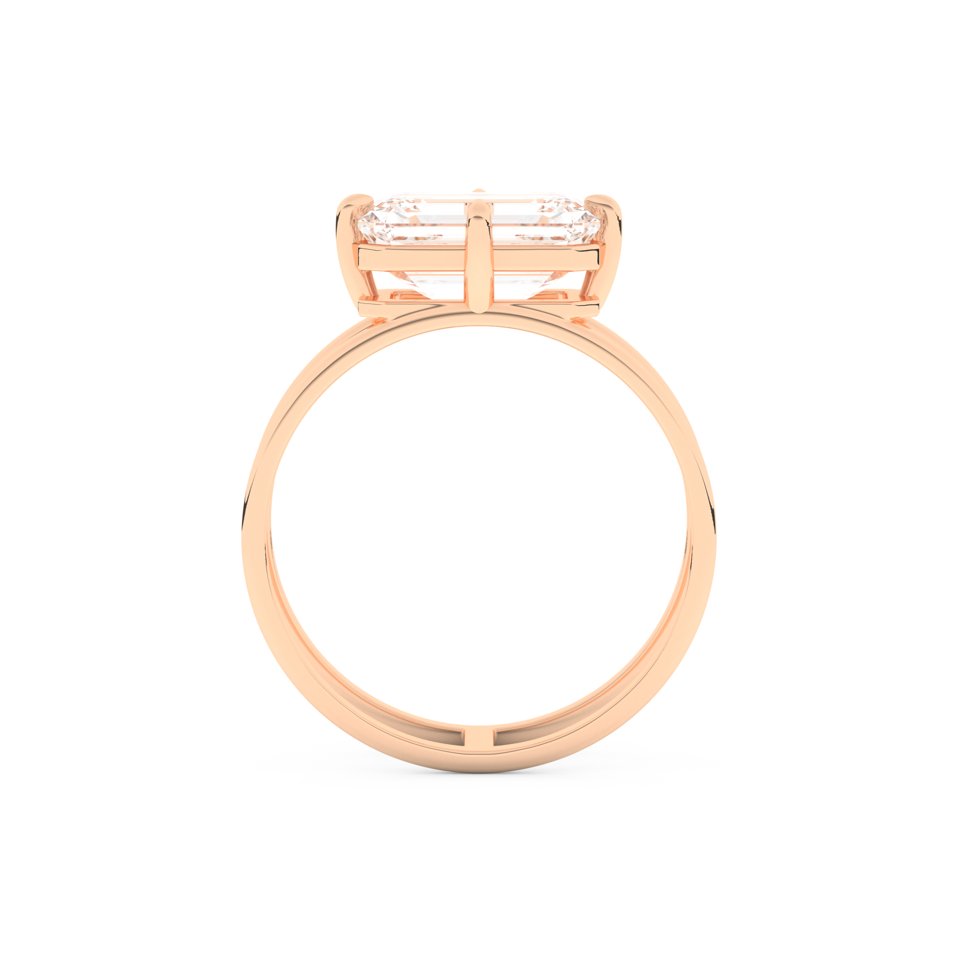 Elongated Emerald Cut 2.51 Carat Moissanite Ring – Solitaire & Double Shank Setting in Gold