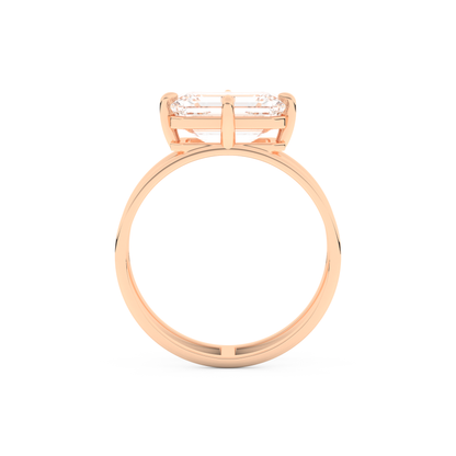 Elongated Emerald Cut 2.51 Carat Moissanite Ring – Solitaire & Double Shank Setting in Gold