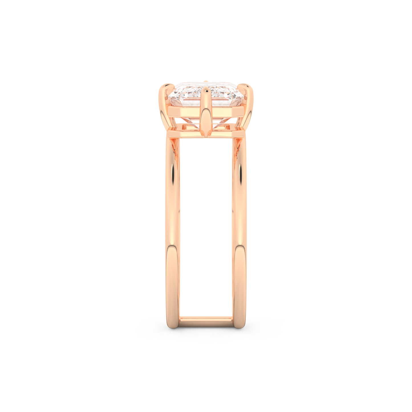 Elongated Emerald Cut 2.51 Carat Moissanite Ring – Solitaire & Double Shank Setting in Gold