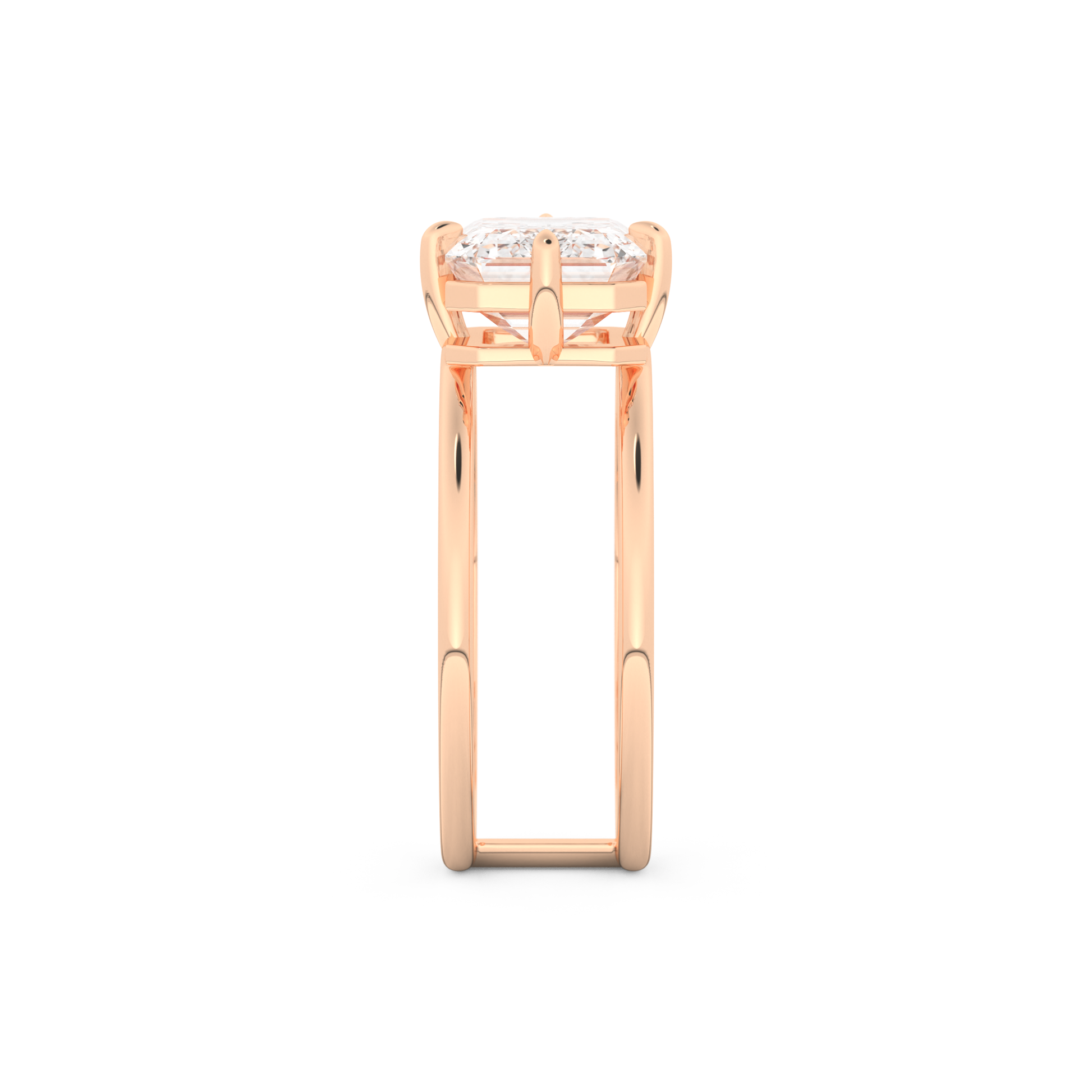 Elongated Emerald Cut 2.51 Carat Moissanite Ring – Solitaire & Double Shank Setting in Gold