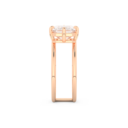 Elongated Emerald Cut 2.51 Carat Moissanite Ring – Solitaire & Double Shank Setting in Gold