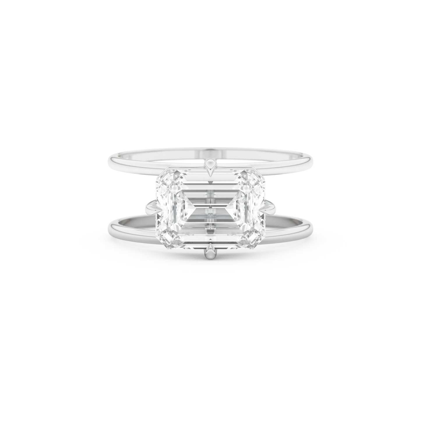Elongated Emerald Cut 2.51 Carat Moissanite Ring – Solitaire & Double Shank Setting in Gold