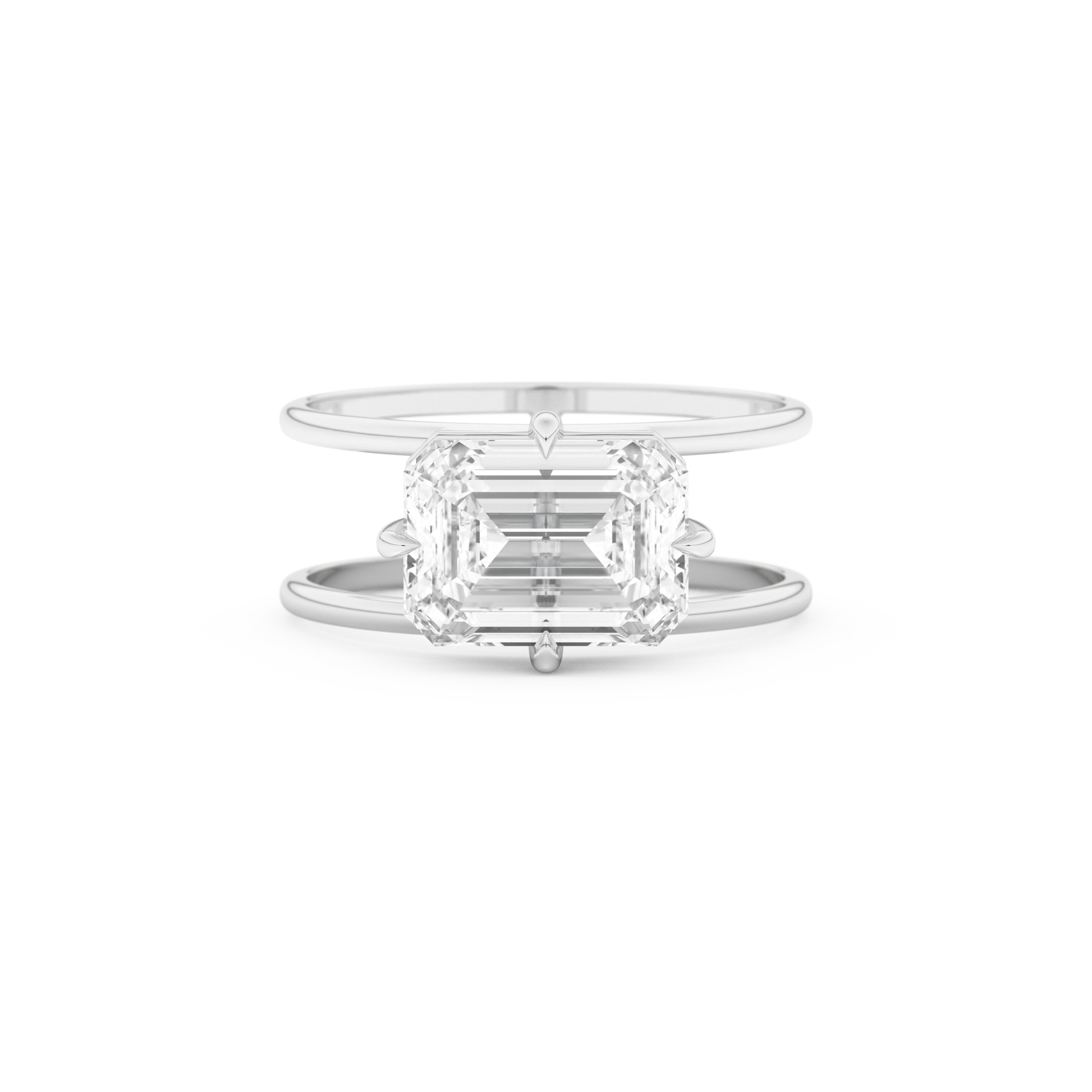 Elongated Emerald Cut 2.51 Carat Moissanite Ring – Solitaire & Double Shank Setting in Gold