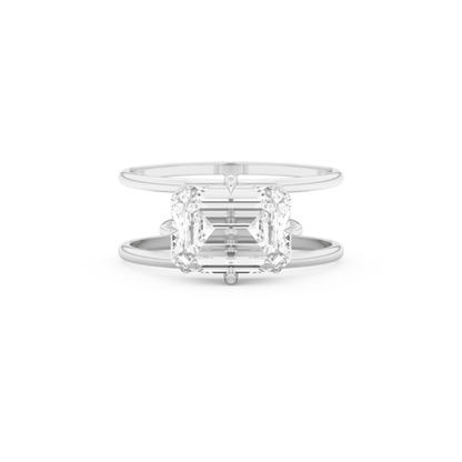Elongated Emerald Cut 2.51 Carat Moissanite Ring – Solitaire & Double Shank Setting in Gold