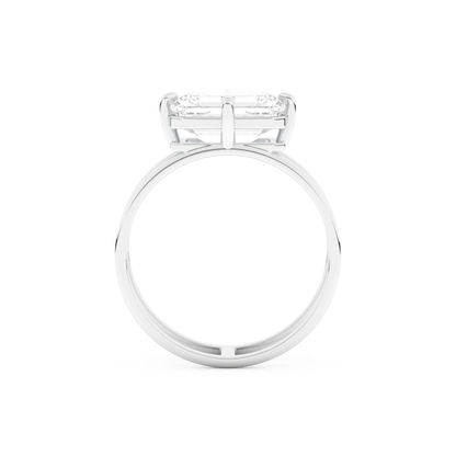 Elongated Emerald Cut 2.51 Carat Moissanite Ring – Solitaire & Double Shank Setting in Gold