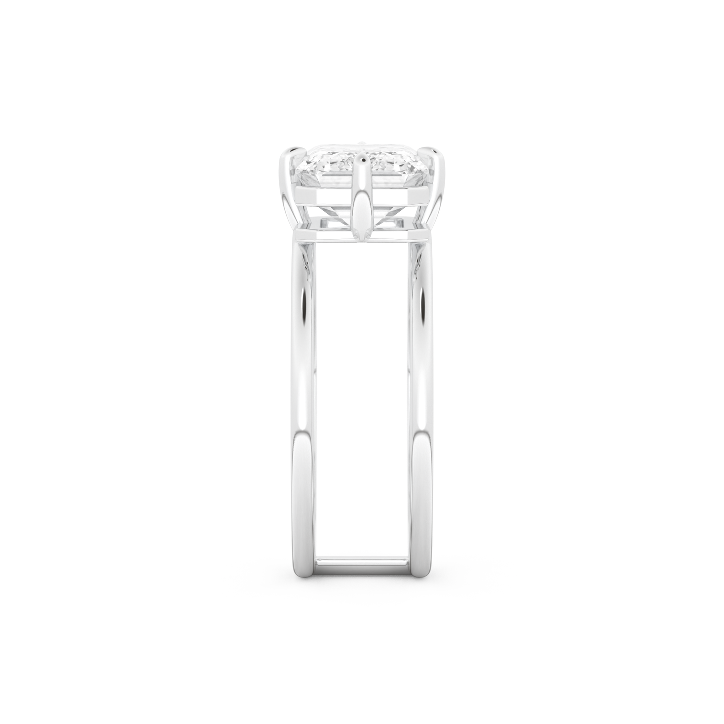Elongated Emerald Cut 2.51 Carat Moissanite Ring – Solitaire & Double Shank Setting in Gold