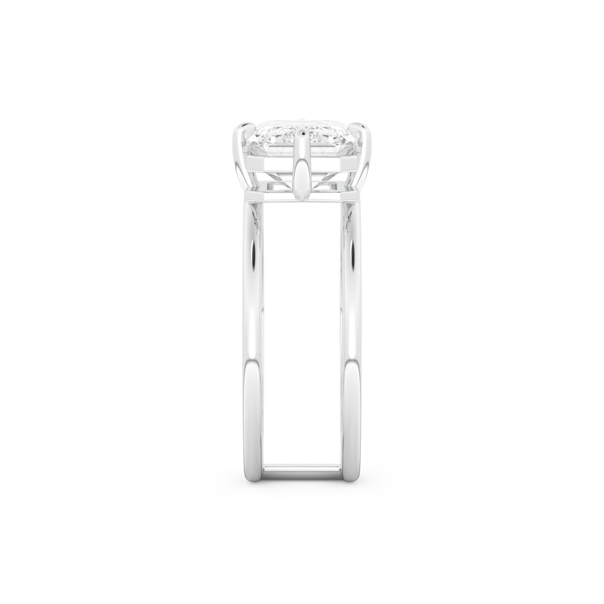 Elongated Emerald Cut 2.51 Carat Moissanite Ring – Solitaire & Double Shank Setting in Gold