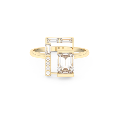 Wedding Band with 1.00 CT Round ,Emerald & Baguette Cut Moissanite – Yellow, White, or Rose Gold