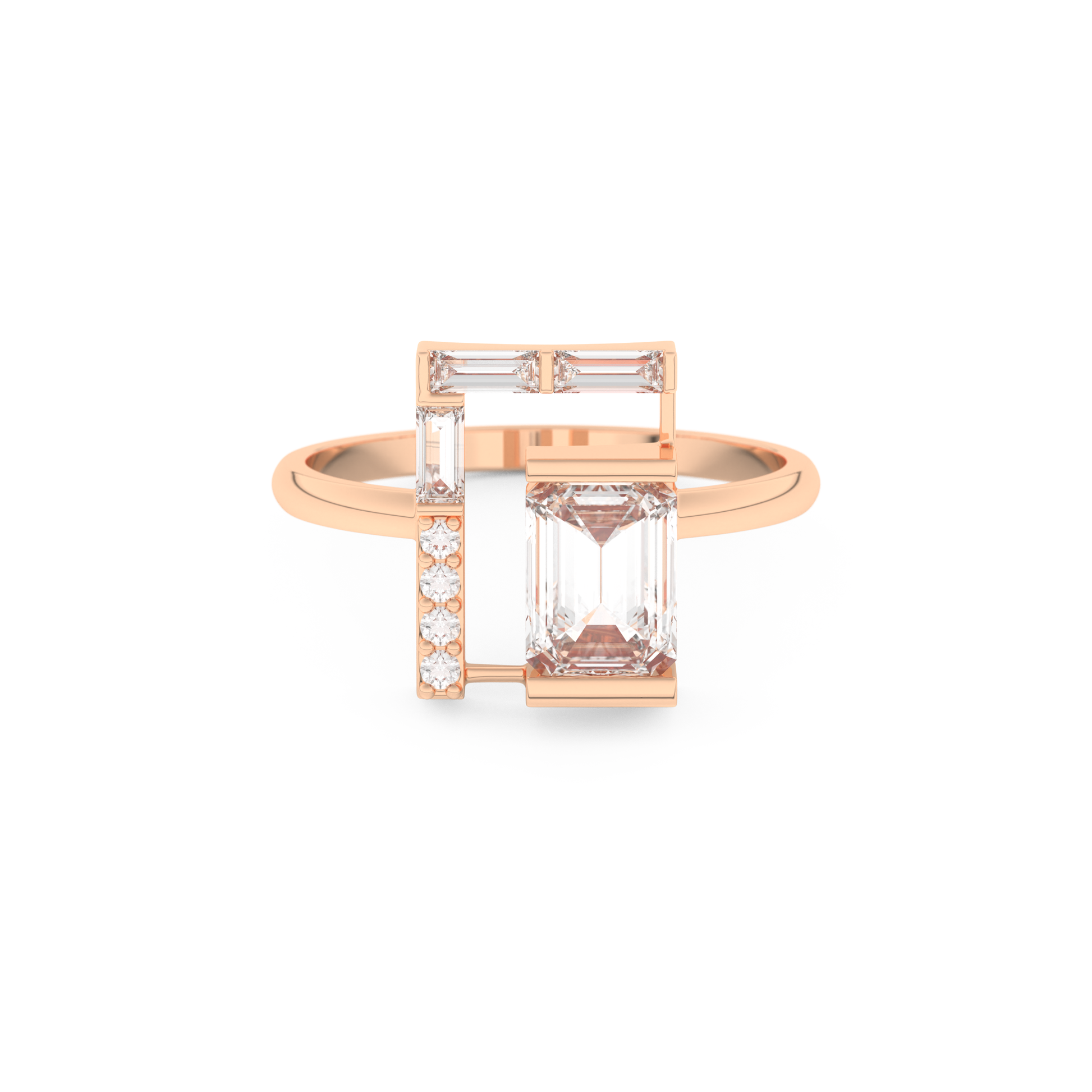 Wedding Band with 1.00 CT Round ,Emerald & Baguette Cut Moissanite – Yellow, White, or Rose Gold