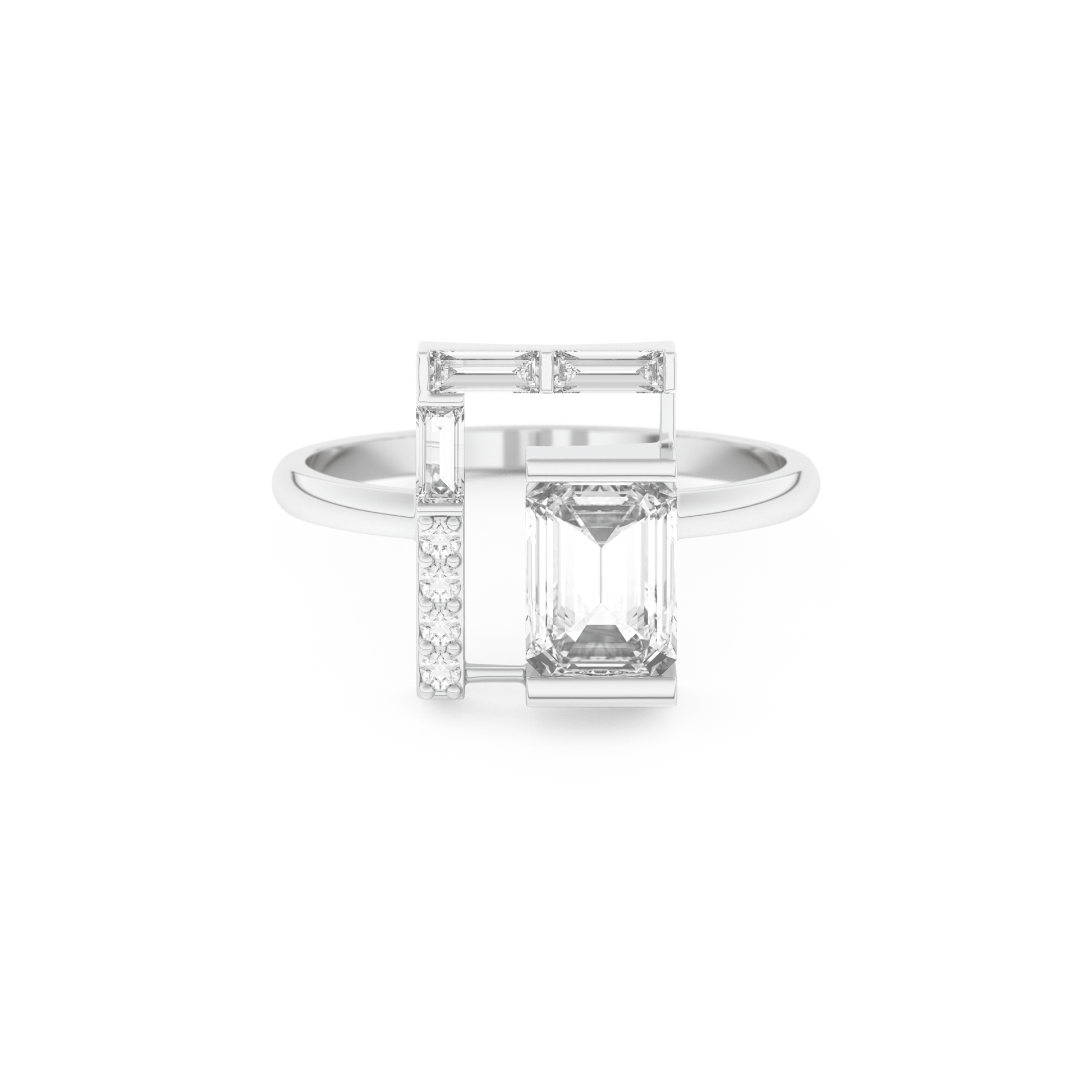 Wedding Band with 1.00 CT Round ,Emerald & Baguette Cut Moissanite – Yellow, White, or Rose Gold