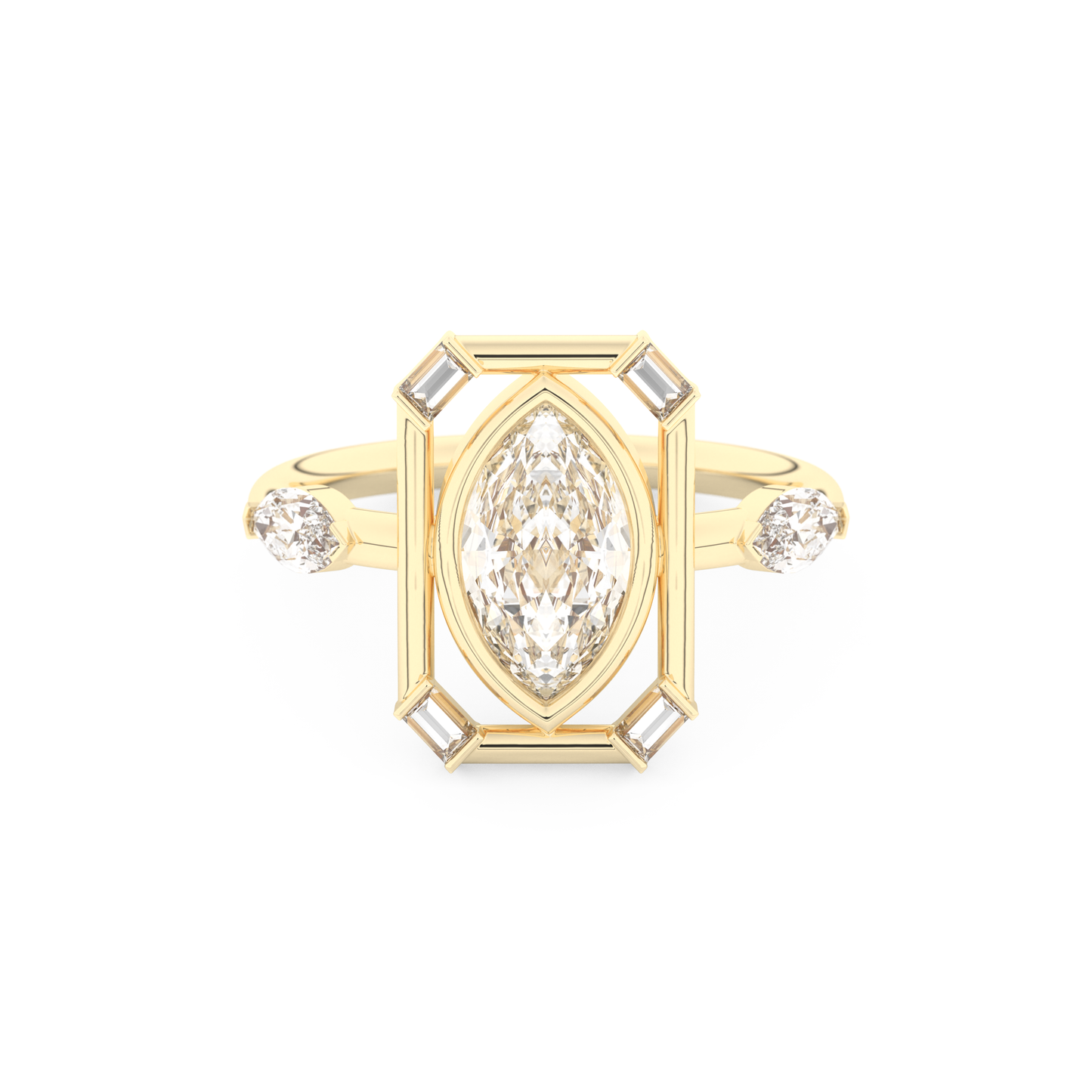 Elongated Marquise Cut 0.88 Carat Moissanite Ring – Bezel Setting in Gold