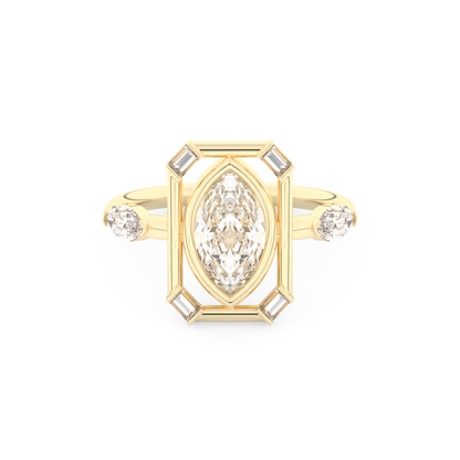 Elongated Marquise Cut 0.88 Carat Moissanite Ring – Bezel Setting in Gold