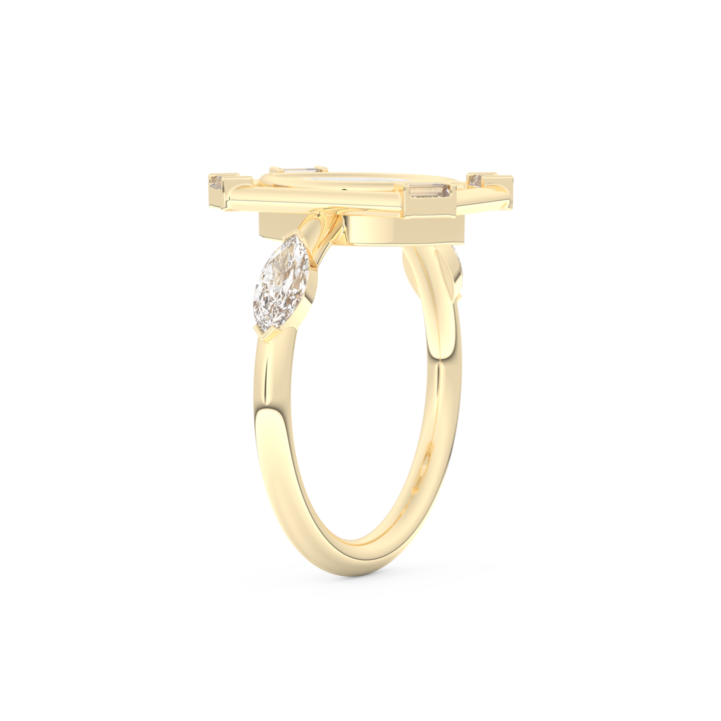 Elongated Marquise Cut 0.88 Carat Moissanite Ring – Bezel Setting in Gold