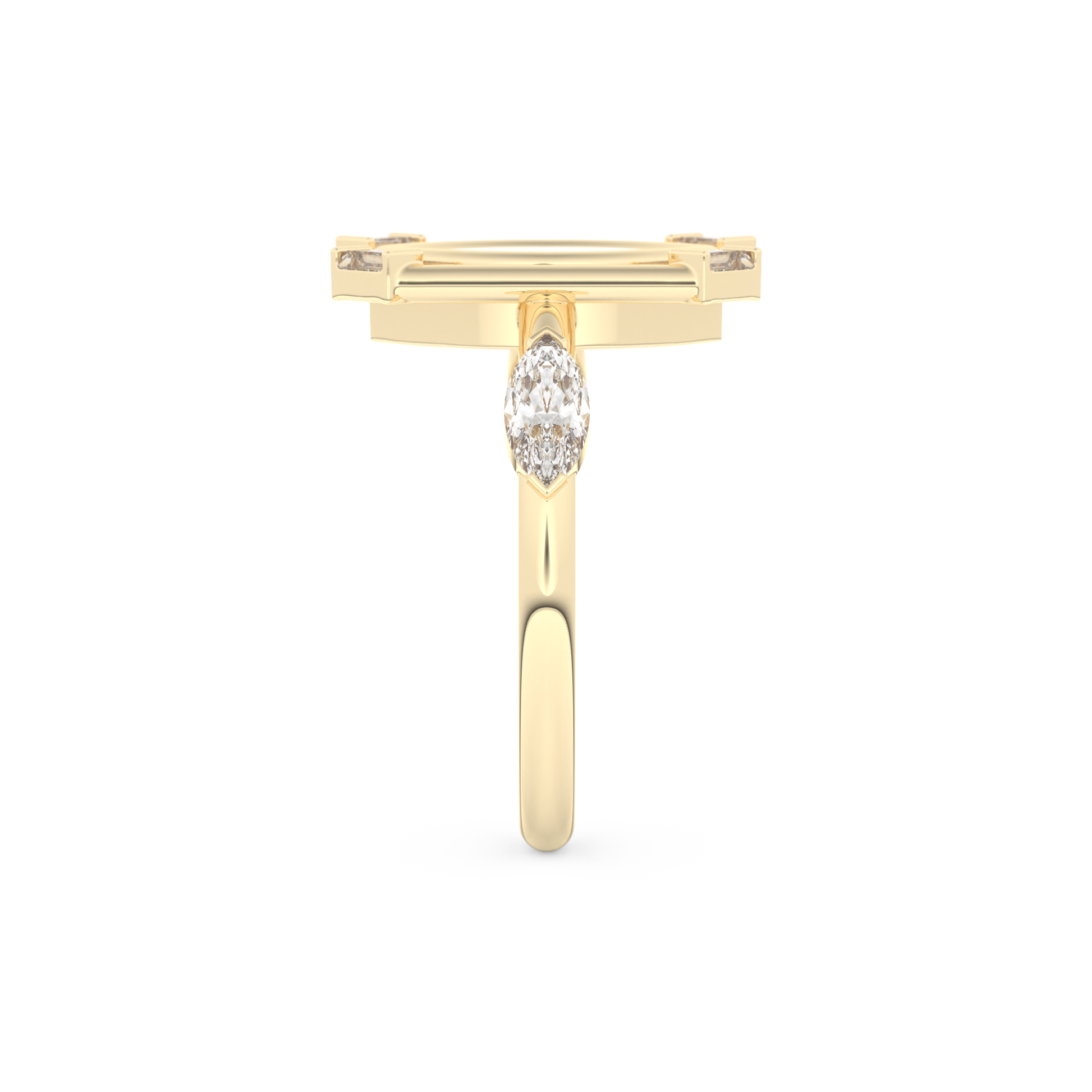 Elongated Marquise Cut 0.88 Carat Moissanite Ring – Bezel Setting in Gold