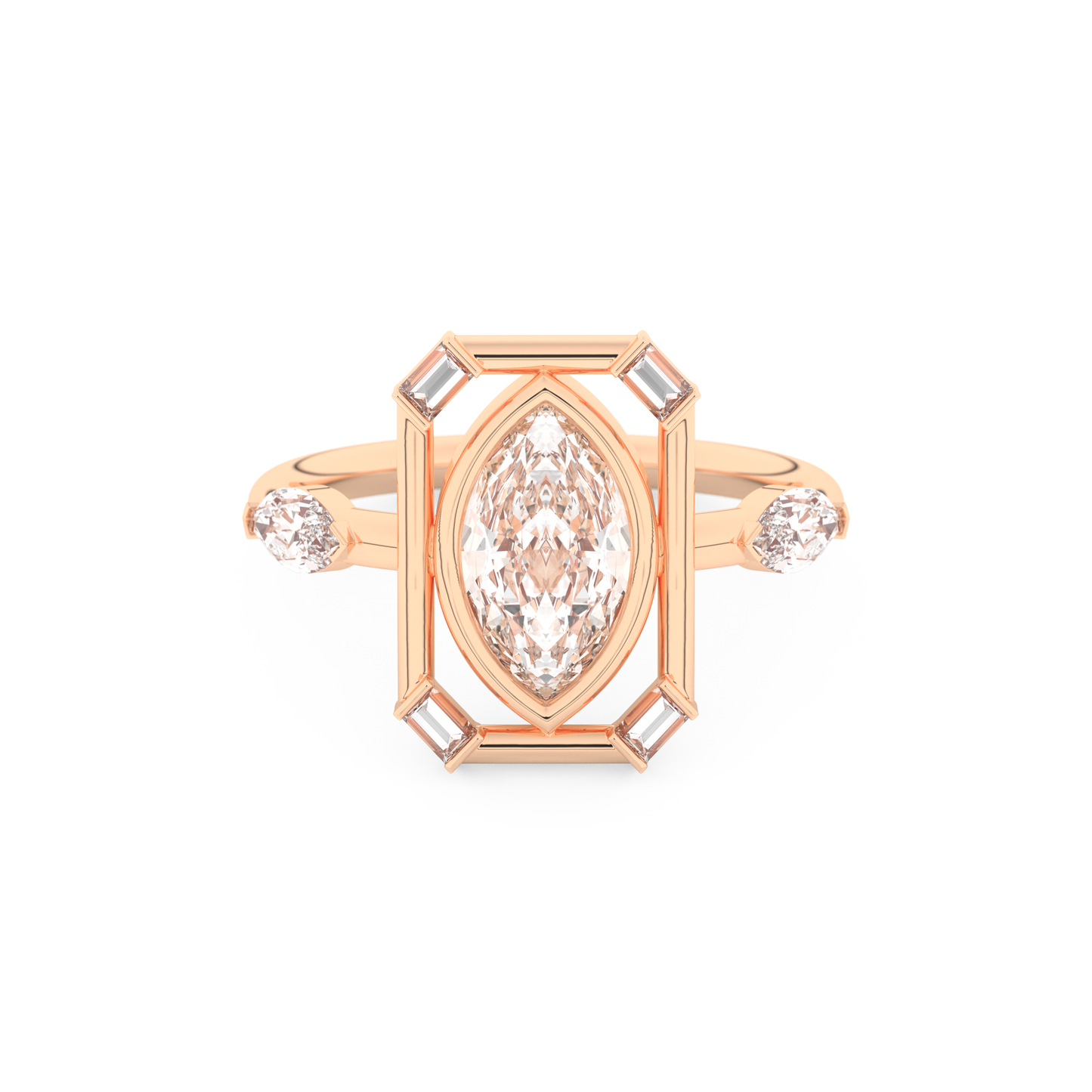 Elongated Marquise Cut 0.88 Carat Moissanite Ring – Bezel Setting in Gold